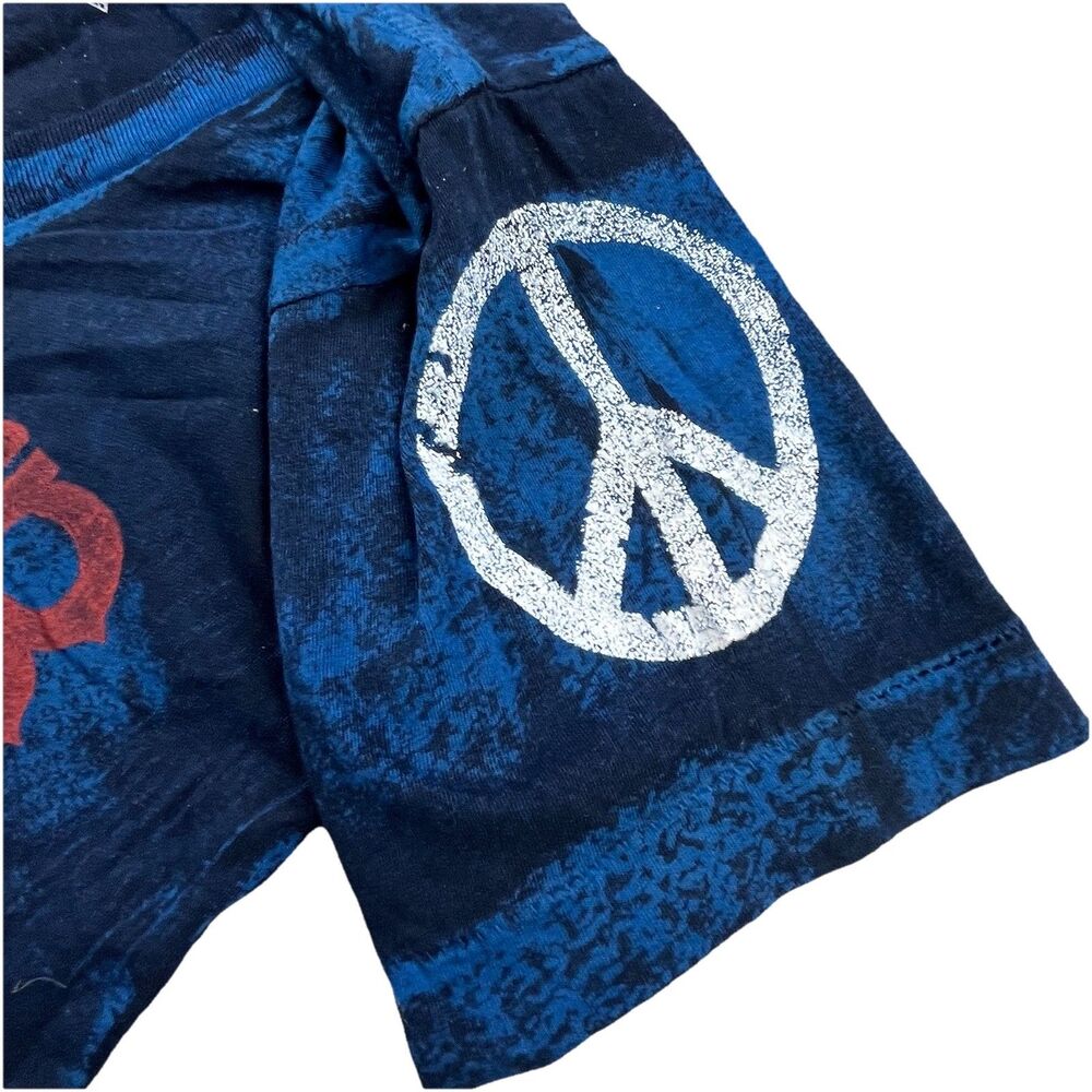 Affliction T-Shirt Womens XS Blue V-Neck American Customs Peace Flag Biker - Picture 8 of 11